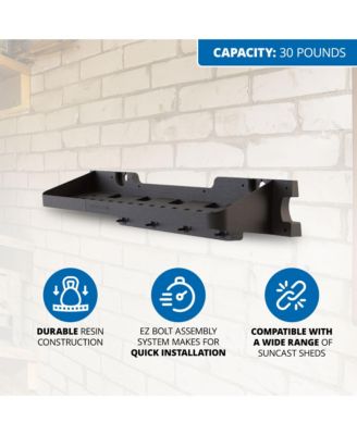 25 x 8 Inch Shelf Accessory with Hooks for Outdoor Shed, Black (2-Pack)