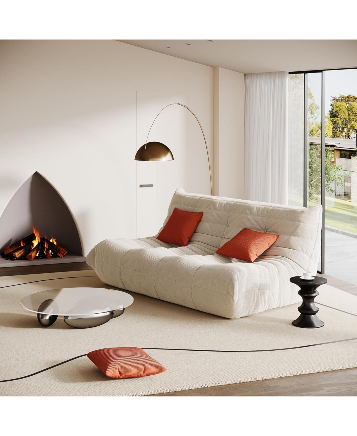 Tribesigns Modern Lazy Floor Sofa with 3 Pillows for Living Room Bedroom,High-Density Foam Giant Bean Bag Couch, Armless 3-Seater Comfy Accent