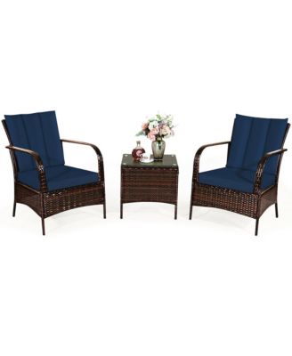 3 PCS Patio Rattan Furniture Set Coffee Table & 2 Rattan Chair
