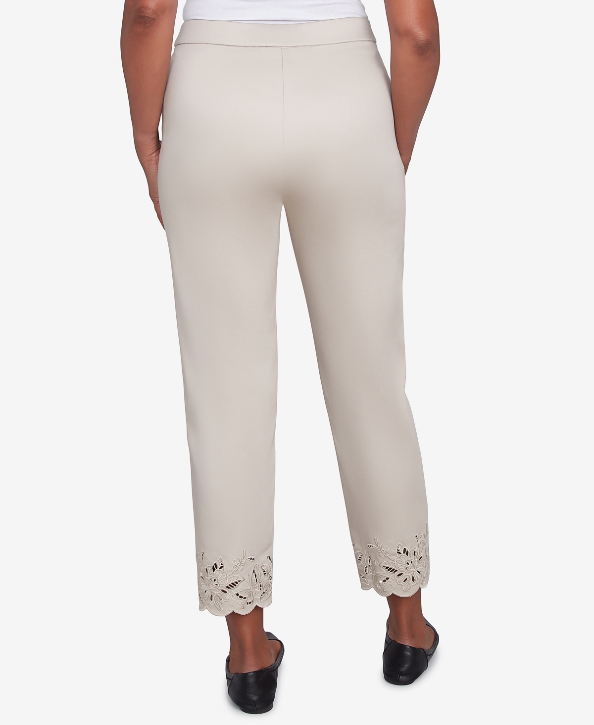 Alfred Dunner Women's Coming Up Roses Floral Cut Out Ankle Pants In Neutral