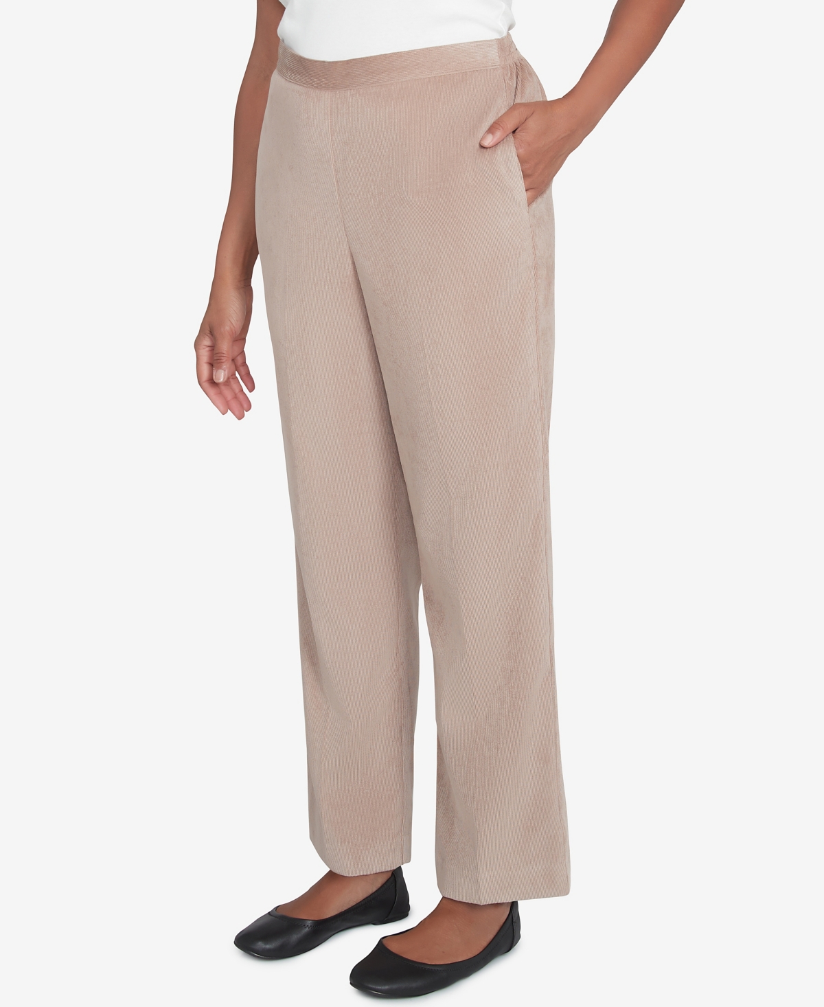 Alfred Dunner Women's Telluride Corduroy Elastic Waist Average Length Pleated Pants In Neutral
