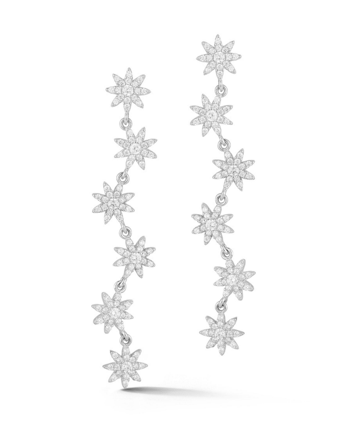14K Gold Over Sterling Silver Star Drop Earrings - Silver