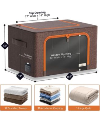 2 Pack Medium Foldable Storage Box - Metal Frame, Oxford Fabric, Large Window & Handles - Organization for Bedroom, Linens & Clothes