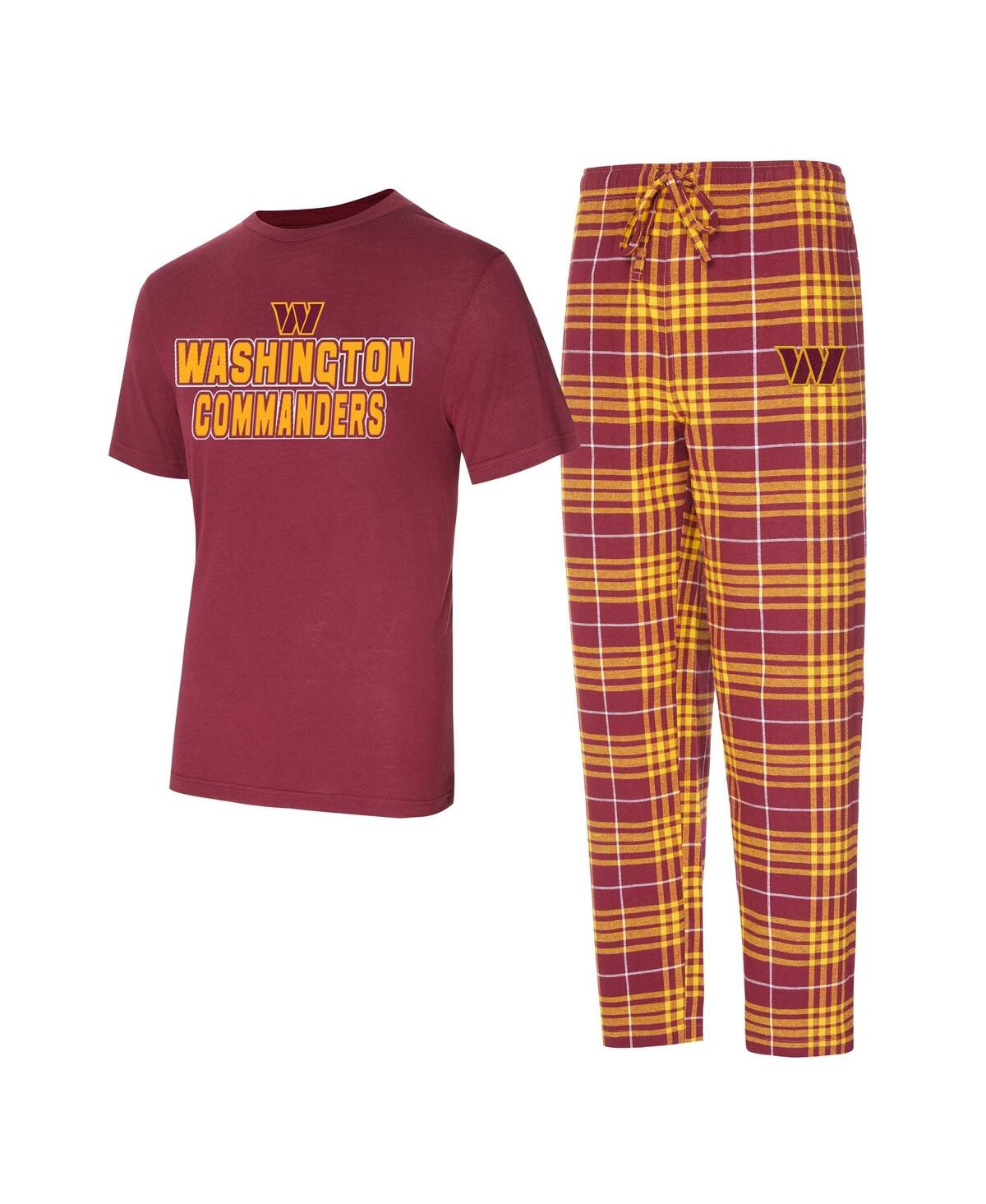 Concepts Sport Men's Burgundy/gold Washington Commanders Vector T-shirt Flannel Pants Sleep Set In Burgundy,gold