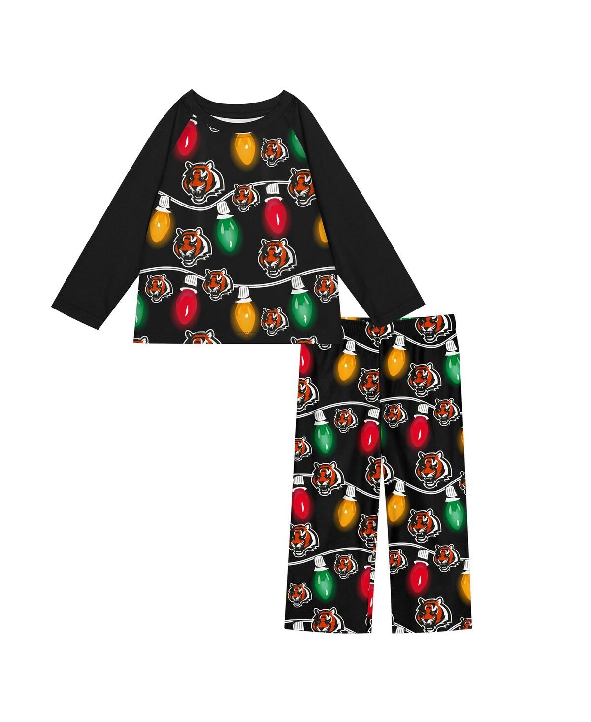Outerstuff Big Boys And Girls Las Vegas Raiders Two-piece Garland Holiday Long Sleeve Pajama Set In Black