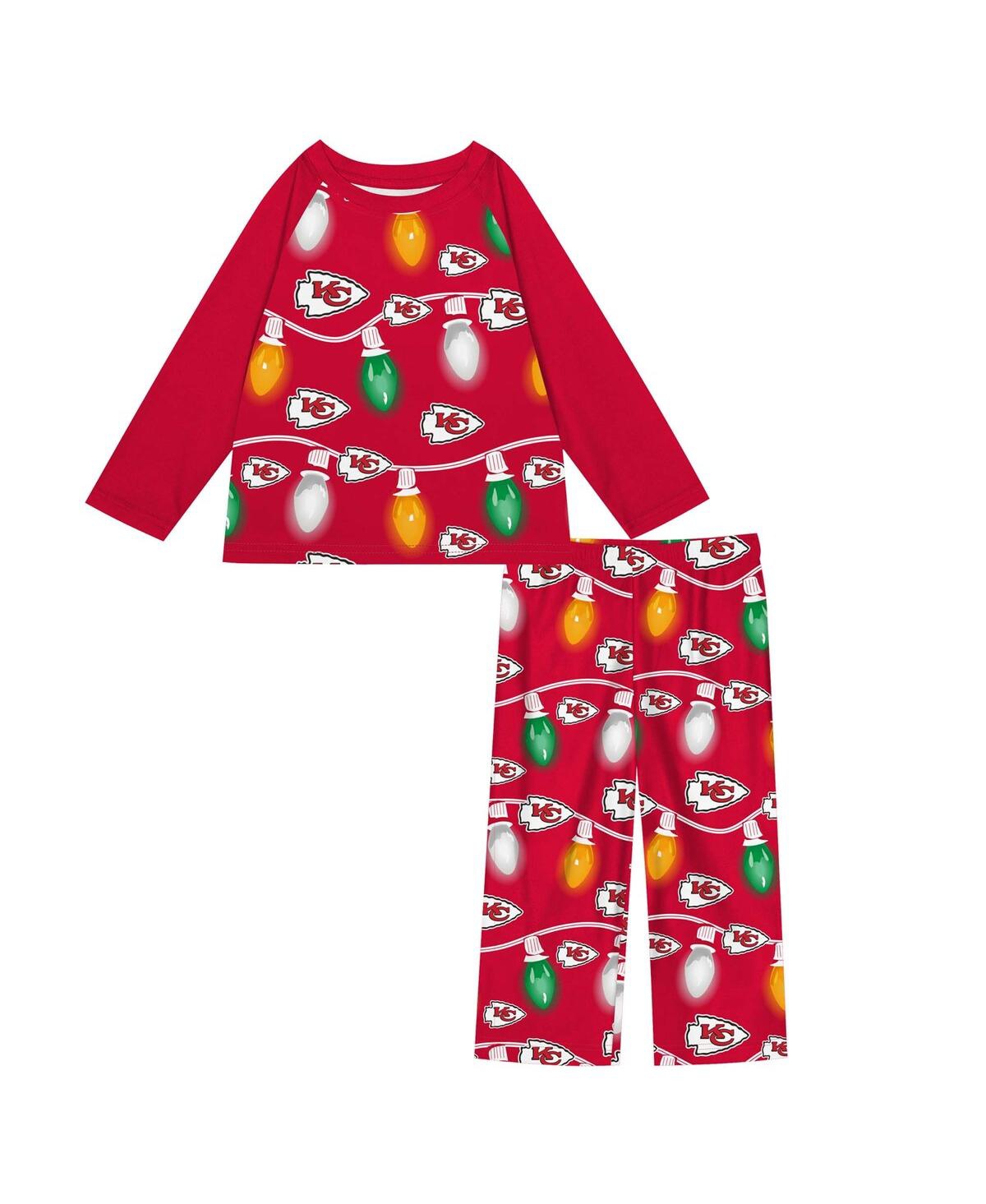Outerstuff Toddler Kansas City Chiefs Two-piece Garland Holiday Long Sleeve Pajama Set In Red