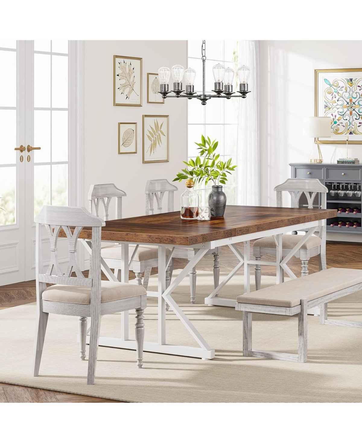 Tribesigns Farmhouse Dining Table for 6, 70.8'' Rectangular Wood Dining Table, Rustic Kitchen Table with Heavy Duty Metal Legs, for Dining Room, Black