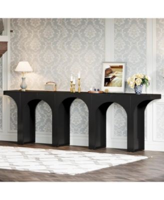 94" Wood Entryway Console Table Set of 2   Arched Base Narrow Sofa & Hallway Accent Tables