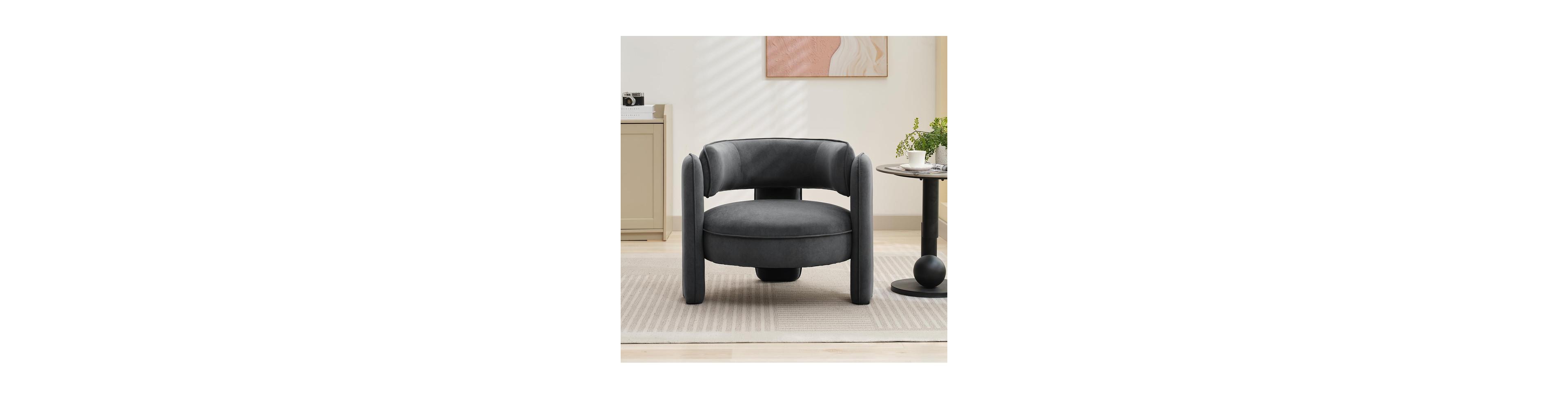 gaomon Mid Century Modern Accent Chair with Velvet Fabric,Barrel Armchair for Living Room,Comfy Upholstered Accent Sofa Chair with Armrest, Grey Boucl