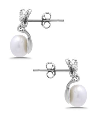 Freshwater Cultured Pearl Cubic Zirconia Bow Post Earrings