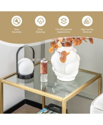 22 Inch 2-Tier Square Sofa Side Table with Tempered Glass Tabletop