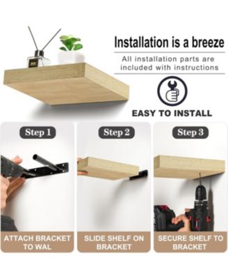 Set of 3 (9") Square Floating Shelves with Invisible Mounting Brackets for Living Room Decor, Bedroom, Bathroom Decor, Home & Kitchen (Maple)