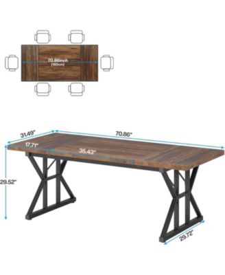 Farmhouse Dining Table for 6, 70.8" Rectangular Wood Table with Heavy Duty Metal Legs for Kitchen or Dining Room