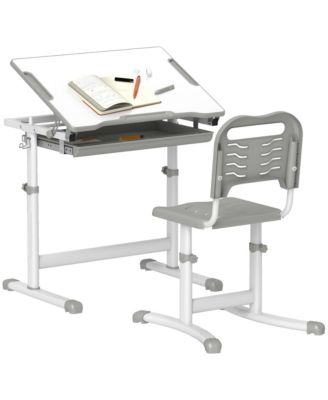 Height Adjustable Kids Desk and Chairs Set with Tilt Desktop,
