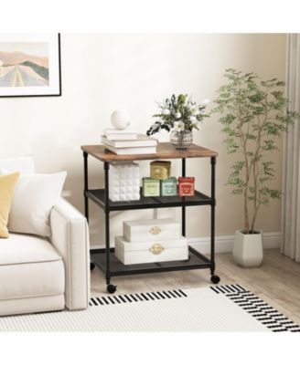 3 Tier Printer Stand Rolling Fax Cart with Adjustable Shelf and Swivel Wheels