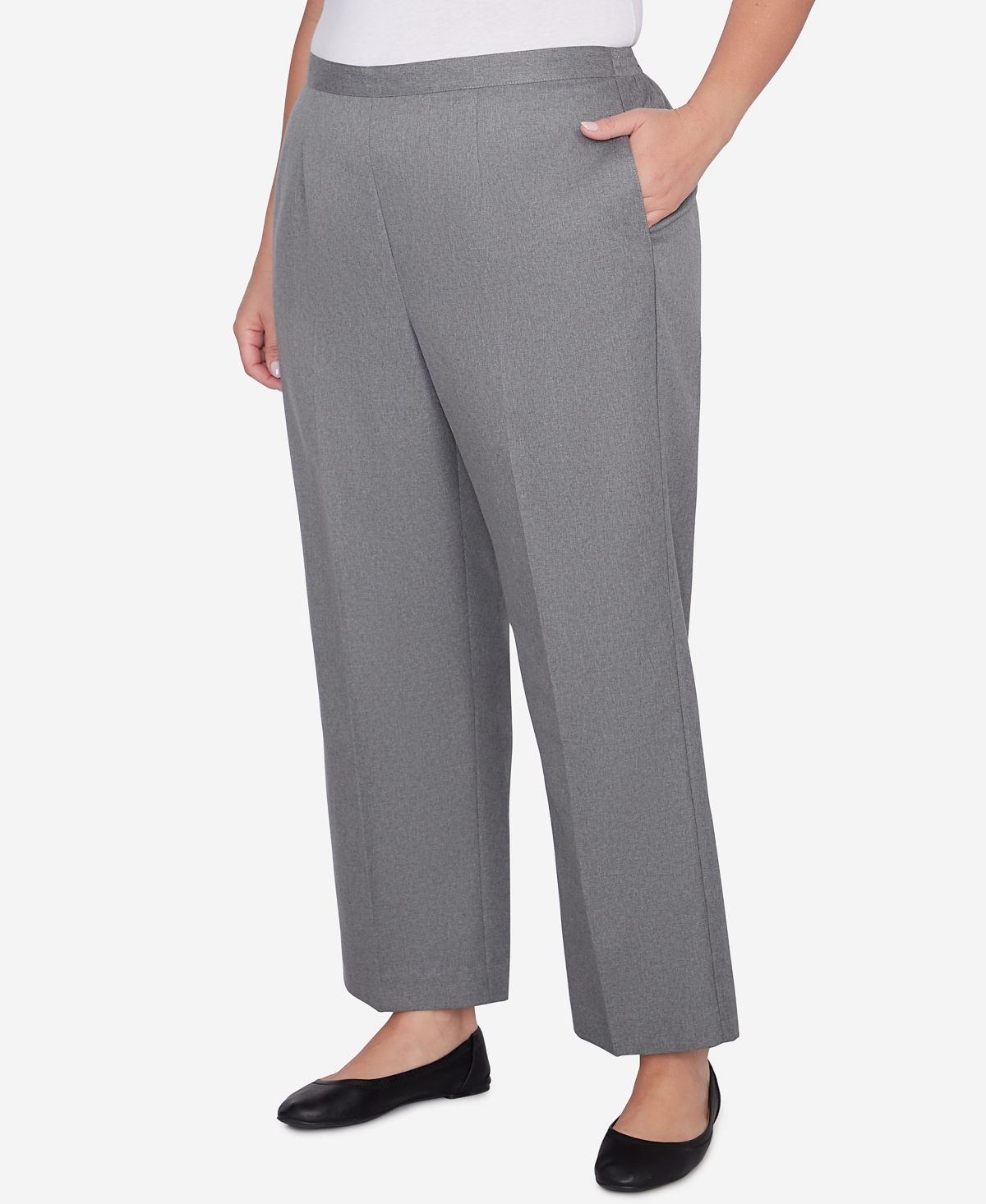 Alfred Dunner Plus Size Copenhagen Soft Heather Microfiber Average Length Pants In Graphite Heather