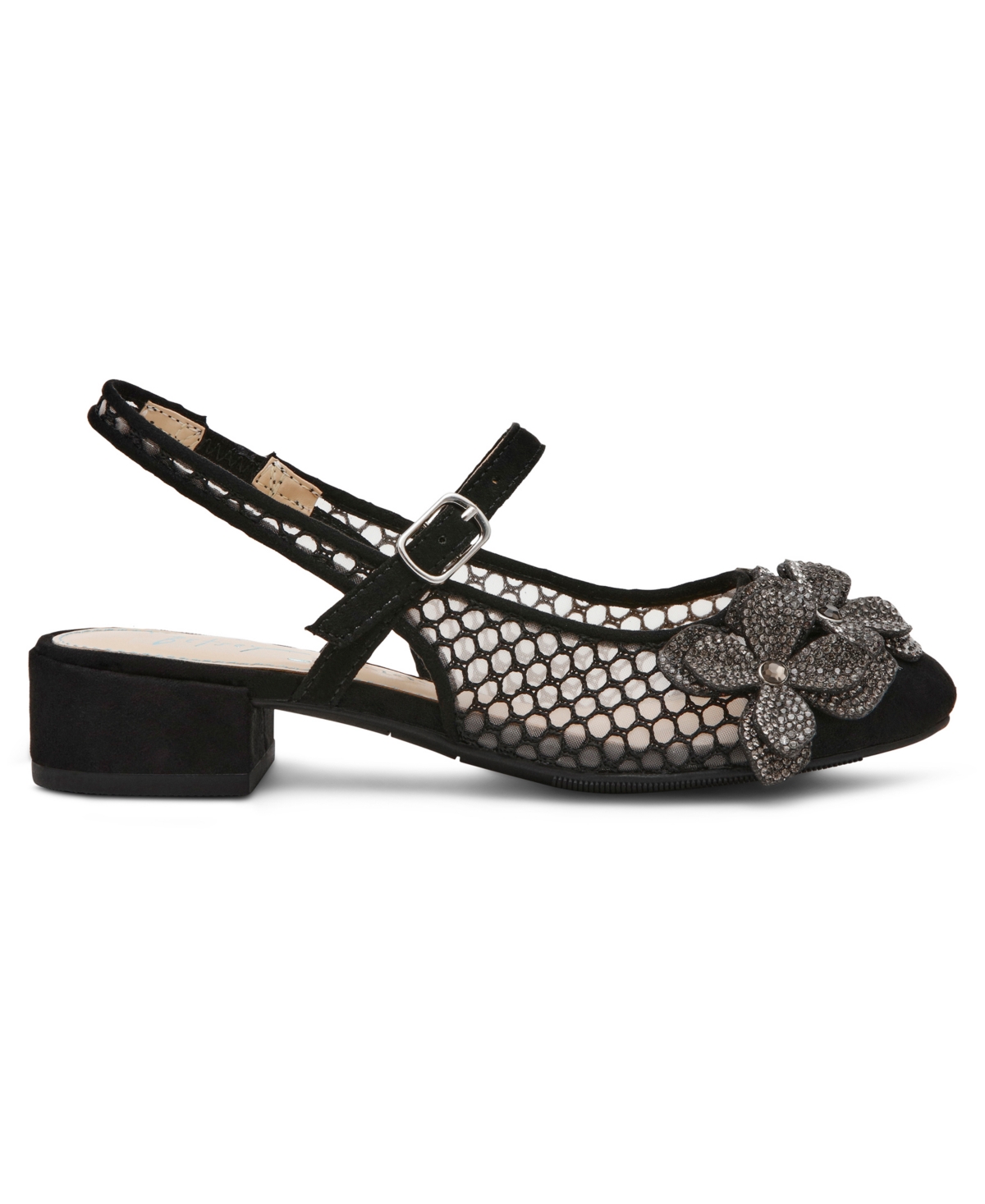 Betsey Johnson Little And Big Girls Sofya Mesh Flats With Flowers In Black