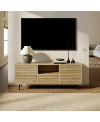 Mid-Century Modern Wave 2-Door 1-Drawer TV Console with Metal Legs