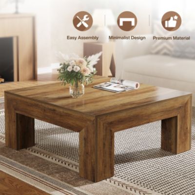 39.4-Inch Square Coffee Table for Living Room, Farmhouse All MDF Accent Center Cocktail Table