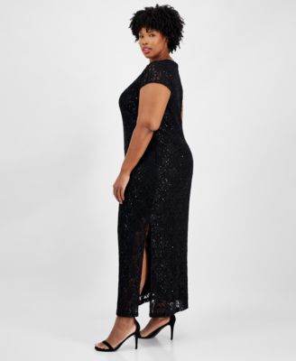 Plus Size Sequined Lace Gown