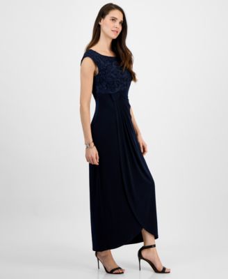 Petite Soutache Faux-Wrap Gown