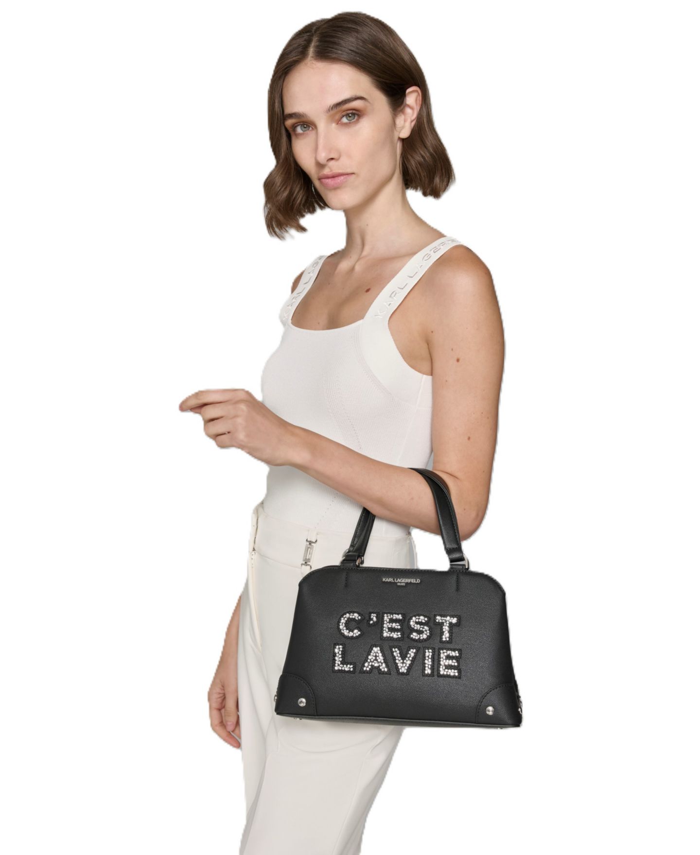Женская сумка KARL LAGERFELD PARIS Medium Embellished Gifting Satchel, цвет: Чёрный — фото 7