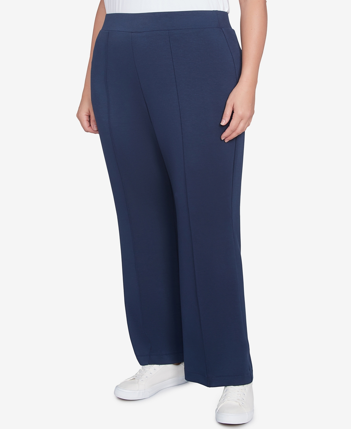 Ruby Rd. Plus Size Solid Scuba Knit Pleated Pant In True Navy