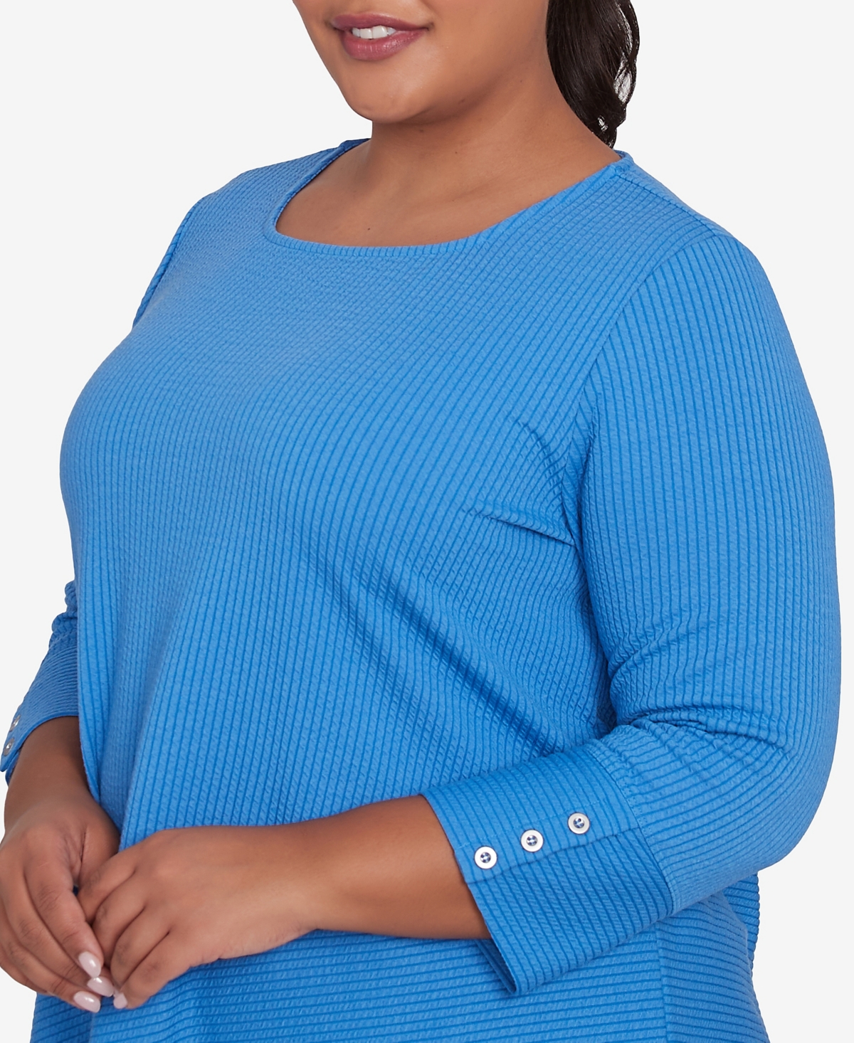 Ruby Rd. Plus Size Cable Stripe Ottoman Top In Azure