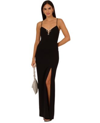 Adrianna by Adrianna Papell - Women's High-Slit Rhinestone-Bow Evening Gown