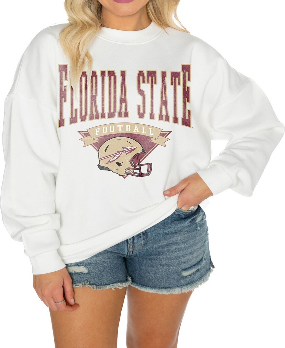 Gameday Couture Women's White West Virginia Mountaineers Good Vibes Premium Fleece Drop Shoulder Pullover Sweatshirt In White