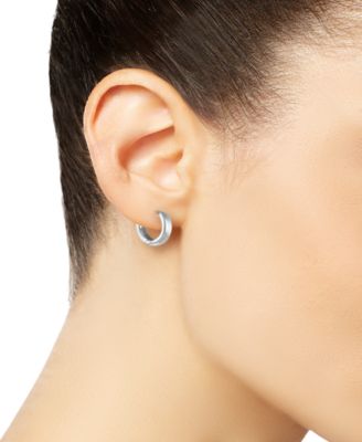 Polished Wide Huggy Hoop Earrings in 10k White Gold