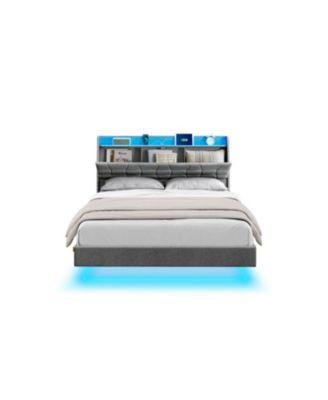 Queen Size Floating Bed Frame with LED Lights for Modern Bedroom Decor