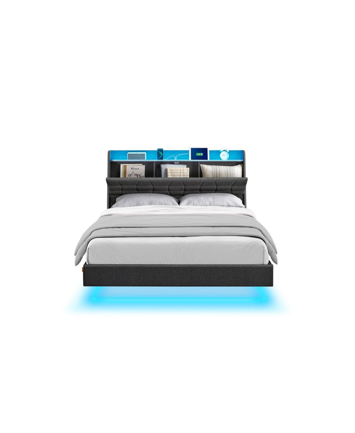 Slickblue Queen Floating Bed Frame with Led Lights for Modern Bedroom Decor