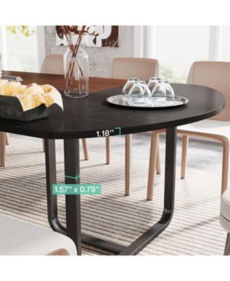 70.86" Modern Oval Dining Table with Walnut and Black Finish Splicing Board, Curved Kitchen Tables for 6-8, Large Dining Room Table with Stylish Metal Legs, Black Friday Deals 2024