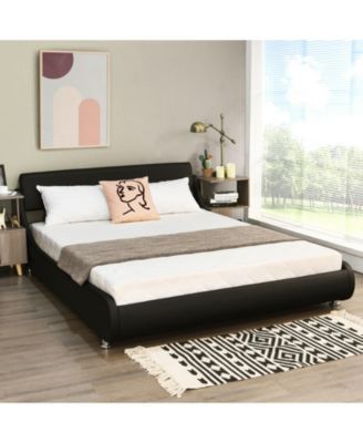 Full Size Faux Leather Upholstered Platform Bed Adjustable Headboard