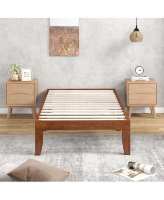 14 Inch Twin Size Rubber Wood Platform Bed Frame with Wood Slat Support