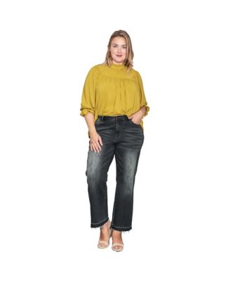 Plus Size Raw Hem Cropped Wide Leg Jeans
