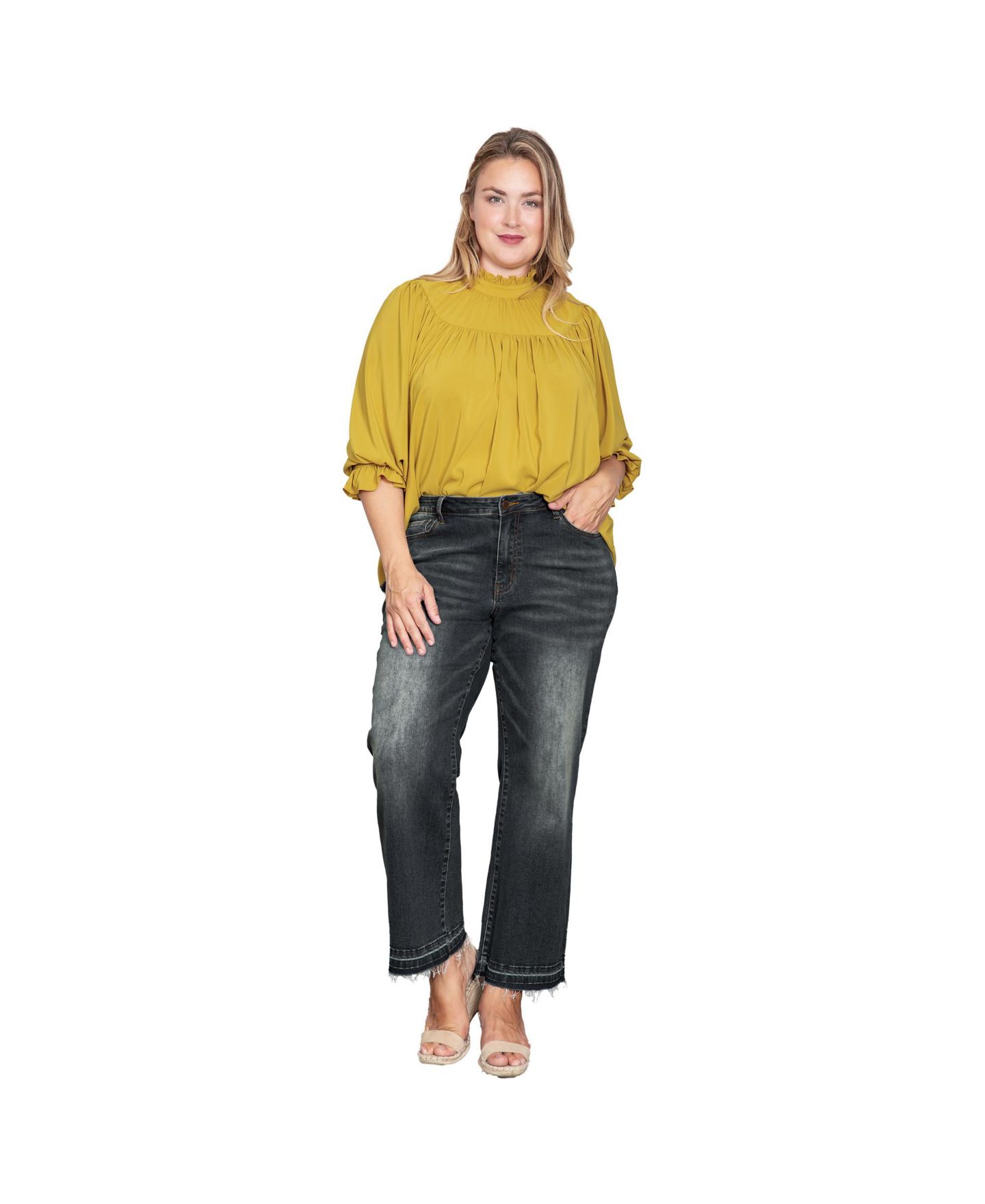 Женские джинсы Standards & Practices Raw Hem Cropped Wide Leg, цвет: Чёрный винтажный — фото 3