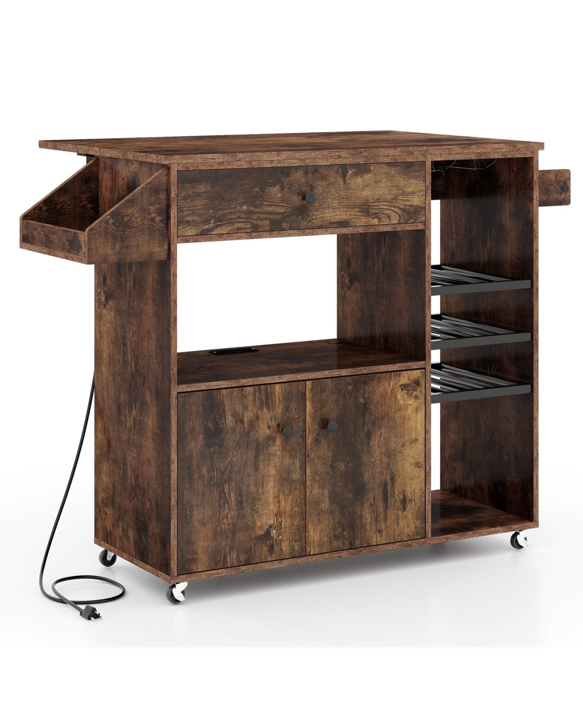 Gouun Drop Leaf Mobile Kitchen Island Cart with Power Outlet and Adjustable Shelf
