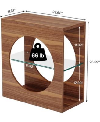 Narrow End Table for Living Room, 3-Tier Wood Side Table with Adjustable Tempered Glass Storage Shelf, 23.6" Modern Bedside Table Nightstand for Bedroom, Small Space
