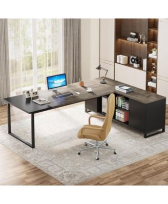 70.8" Executive Desk with 55" File Cabinet, Modern L Shaped Computer Desk with Storage Shelves and Cabinet, Large L Shaped Executive Desk for Home Office