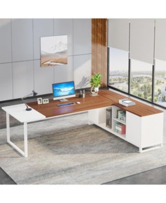 70.8" Executive Desk with 55" File Cabinet, Modern L Shaped Computer Desk with Storage Shelves and Cabinet, Large L Shaped Executive Desk for Home Office