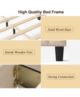 Heavy Duty Upholstered Bed Frame with Rivet Headboard-Full Size