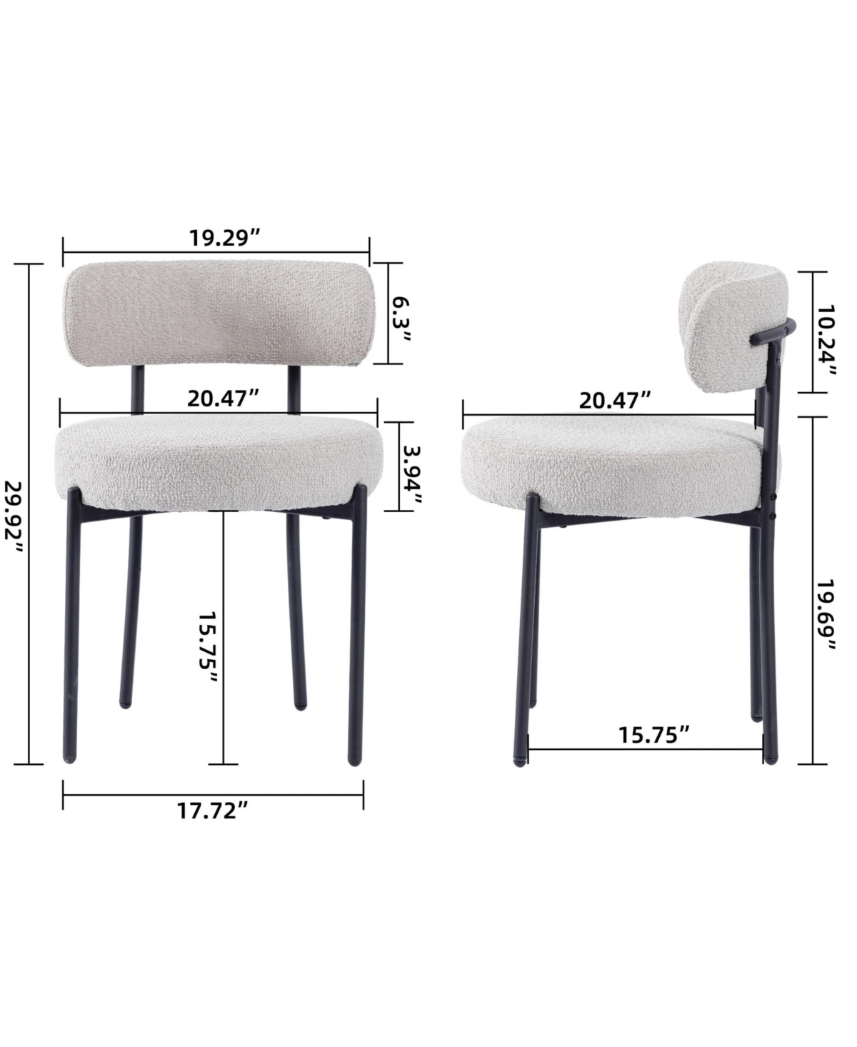 Dyhome Modern Accent Chair, Upholstered Dining Chairs Set Of 4, Short Plush Fabric, Armless Dining Chair With Backrest, Sherpa Chair For Dining Room