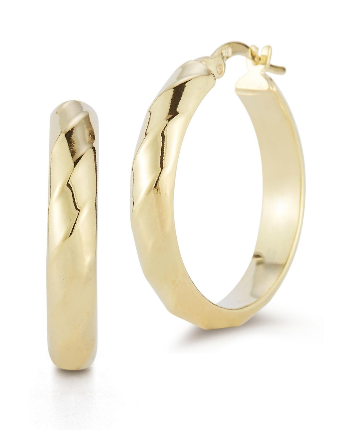14K Gold Plated Sterling Silver Reflective Lightweight Hoop Earrings - Gold