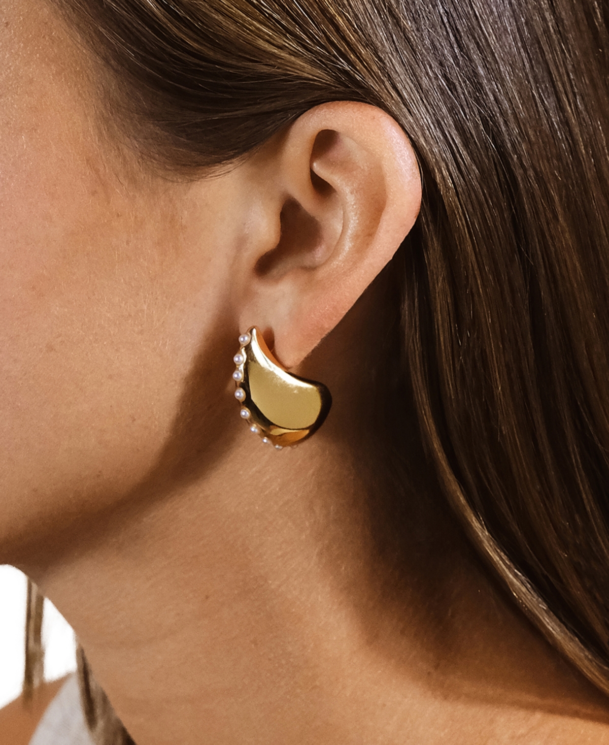 Sterling Forever Raze Mother Of Pearl Studded Drop Earrings In Gold