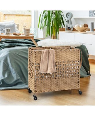 110L Laundry Hamper with Wheels Clothes Basket Lid and Handle and 2 Liner Bags