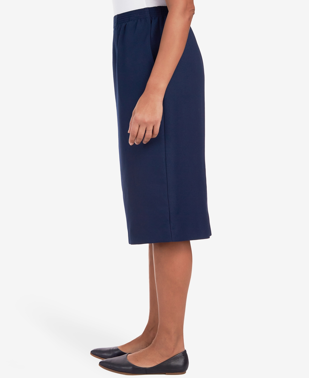 Alfred Dunner Petite Cinch Waist Midi Skirt with Slant Pockets