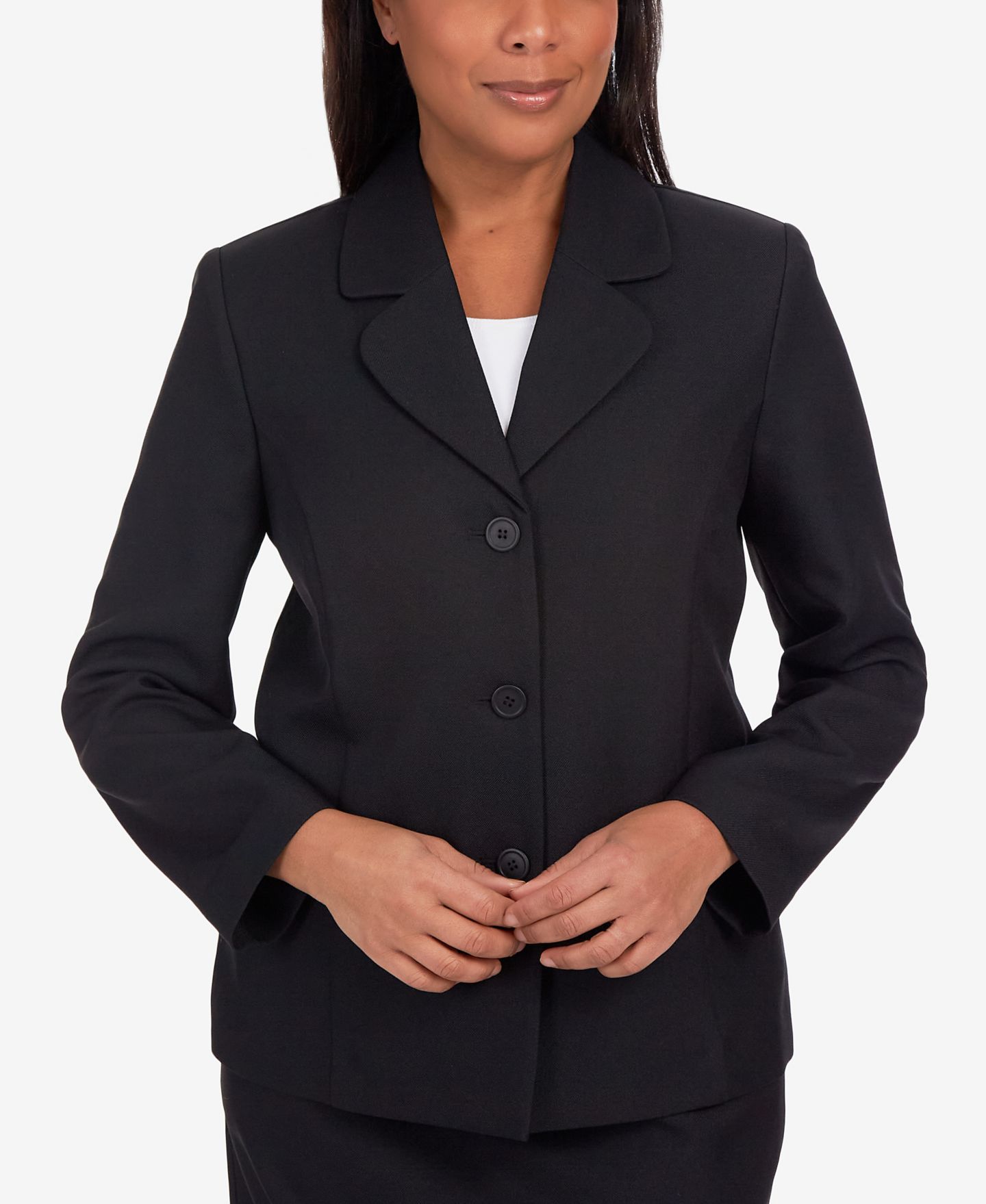 Женская куртка Alfred Dunner Petite Classic Fitted Blazer, цвет: Чёрный — фото 1