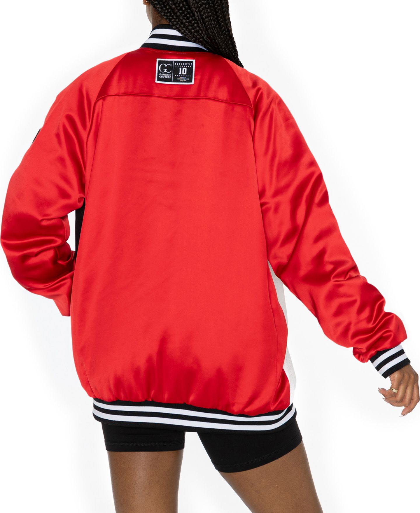 Женская куртка Gameday Couture Scarlet/Black San Francisco 49ers Oversized Hot Shot Rhinestone Throwback Full-Snap Varsity Bomber — фото 5